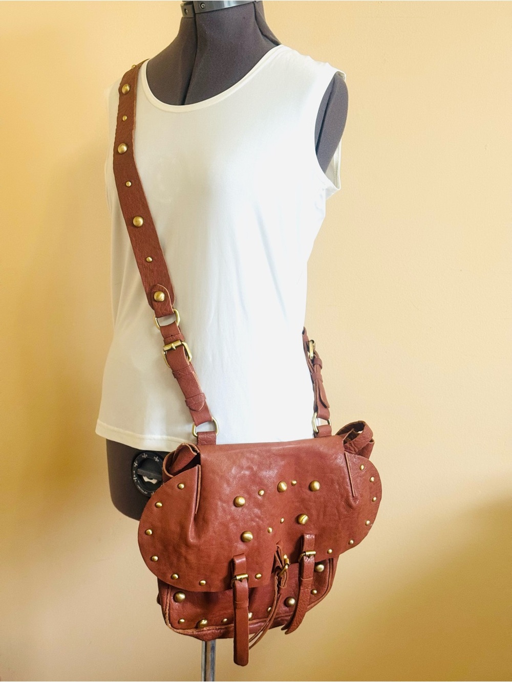 Lucky Brand Brown Leather Crossbody Saddle Bag Western Boho